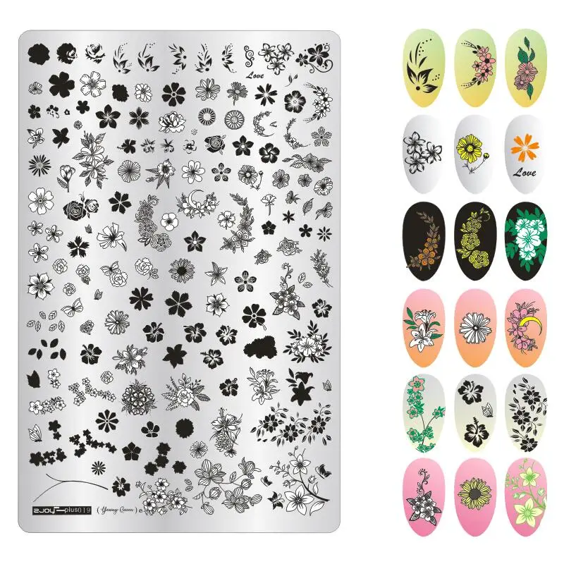 1 упаковка, нержавеющая сталь пластины для штамповки ногтей цветы для дизайна ногтей DIY пластина для изображения ногтей мульти-шаблоны трафаретов аксессуары для шаблонов