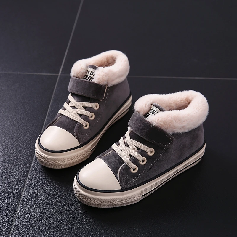 Зимние детские ботинки; теплая детская обувь; нескользящая обувь; Плюшевые короткие ботинки с толстой хлопковой подкладкой