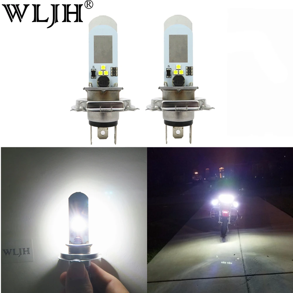WLJH 2x LED H4 Motorcycle Headlight Bulbs H/L Lamp Scooter Accessories