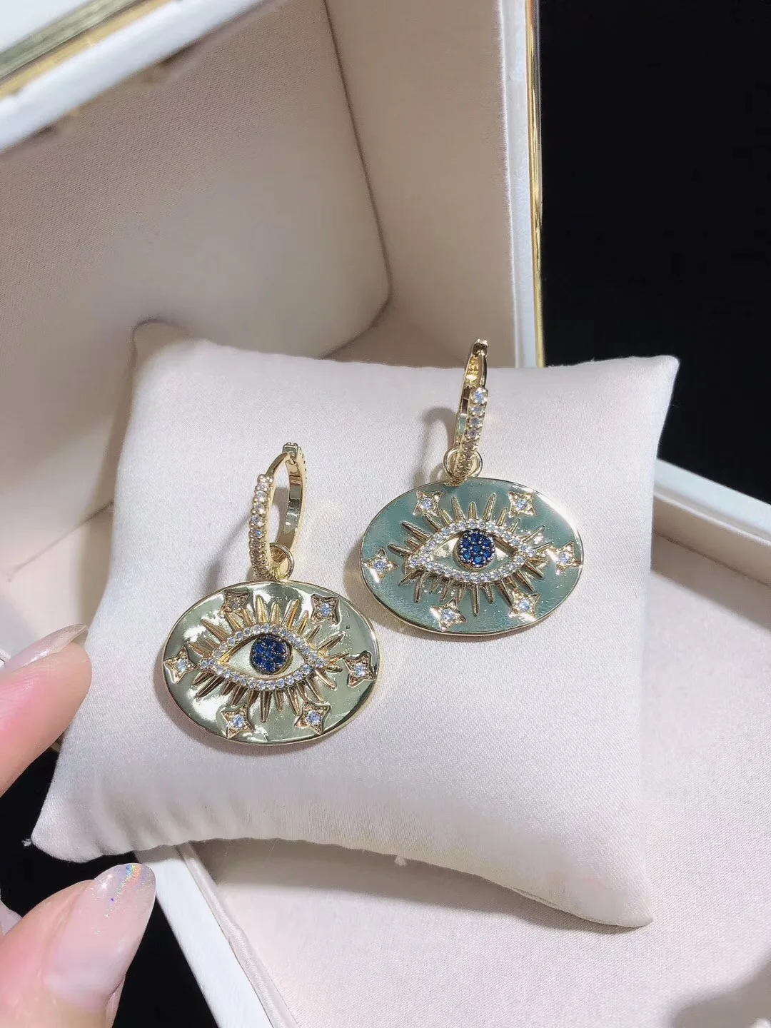 ST01 Evil Eye Charm инкрустация кубическим цирконием серьги/кулон ожерелье золотой Гальванизированный модные серьги модное ожерелье ювелирные изделия