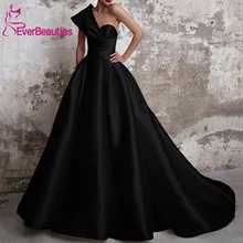 Vestidos De Gala Сатиновые платья для выпускного вечера Длинные черные вечерние платья бальное платье на одно плечо Abiye Gece Elbisesi