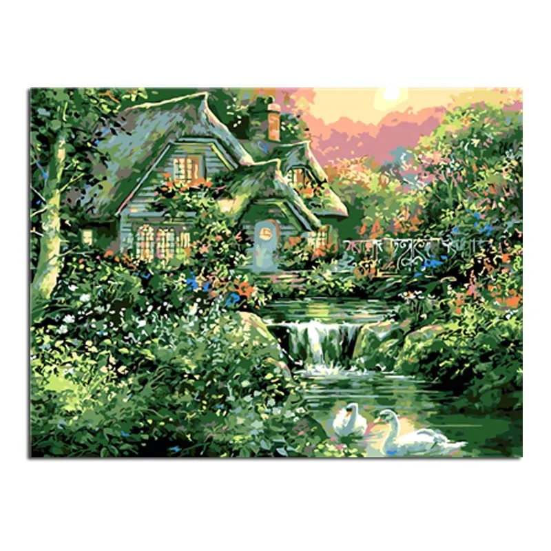 

Beautiful Scene By The House Art Diy Digital Painting By Number Picture Modern Wall Art Hand Painted Oil Painting For Home Decor