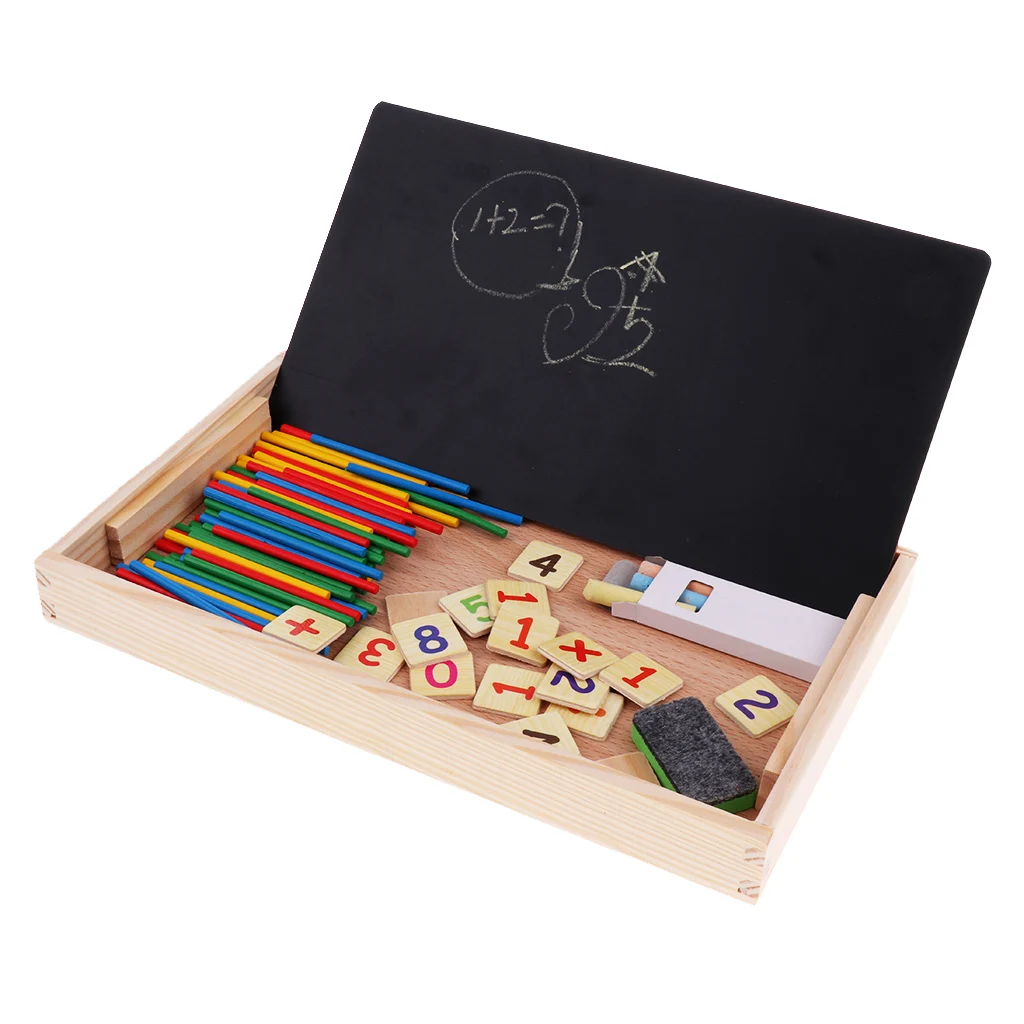 Preschool Wooden Math Counting Tool with Counting Rods,Teaching Clock,Board