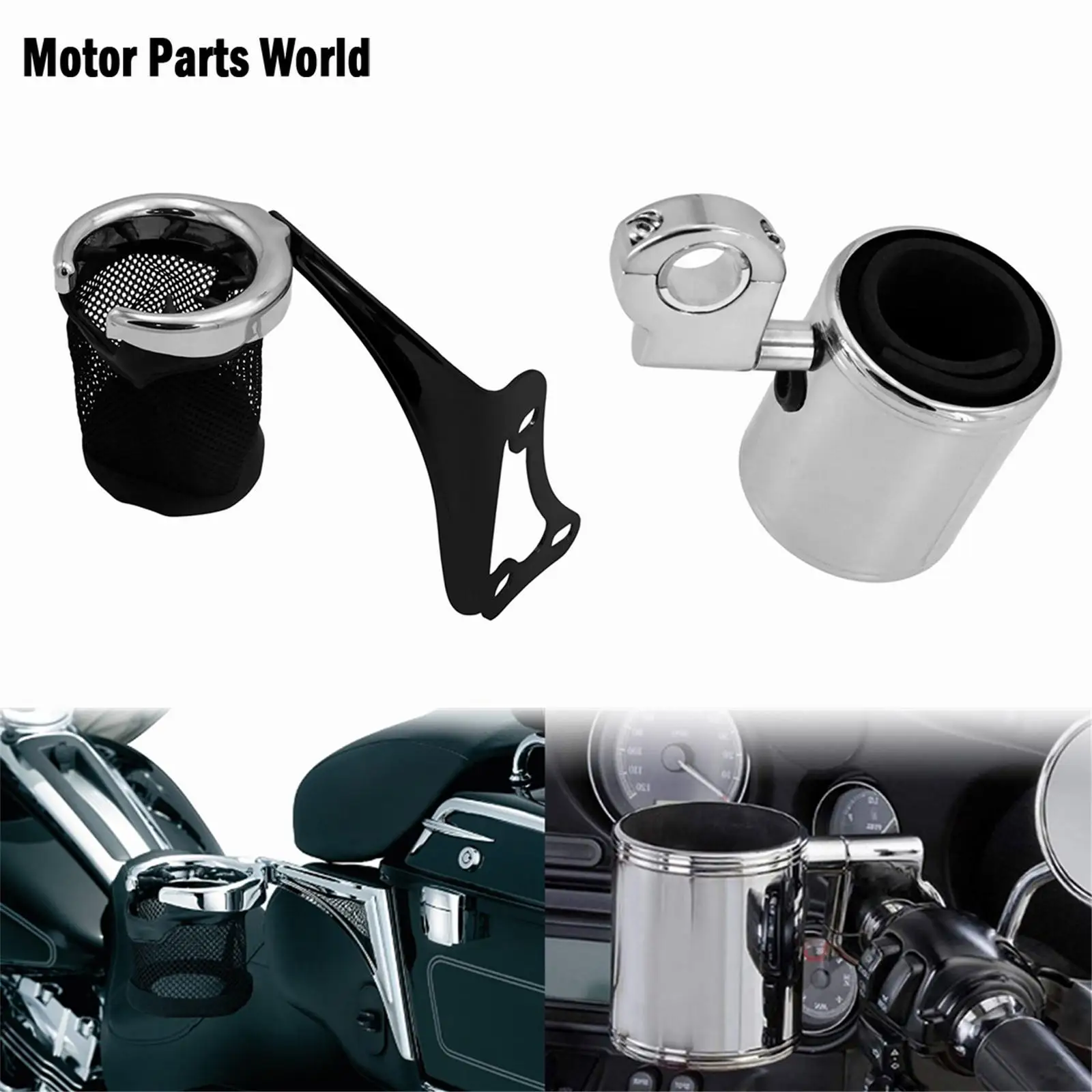 Motorcycle Universal Chrome Adjustable Cup Holder &handlebar Cup Holder