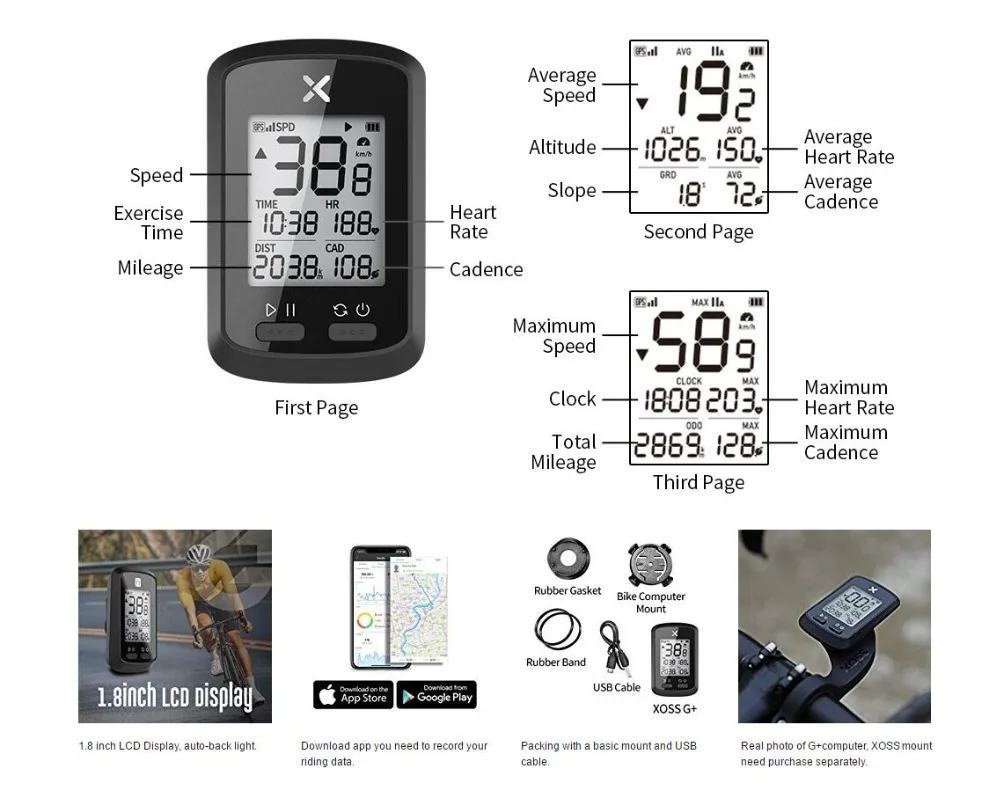 XOSS gps компьютер G+ Беспроводной Секундомер Велосипедный беспроводной компьютер IPX7 водонепроницаемый Bluetooth 4,0 ANT+ цифровой спидометр MTB