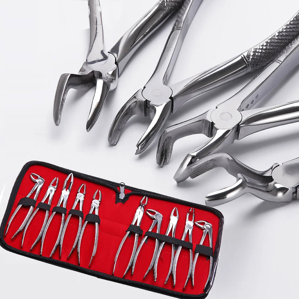 

10Pc Dental Stainless Steel Extraction Forceps Pliers kit for Adult, 7pcs/set Surgical Teeth Extraction Forcep for Children