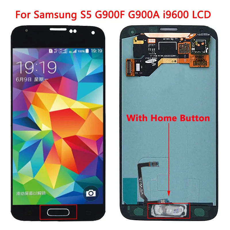 5.1''SUPER AMOLED S5 LCD For Samsung  S5 i9600 G900A LCD Display Touch Screen With Home Button For Samsung S5 LCD Repair