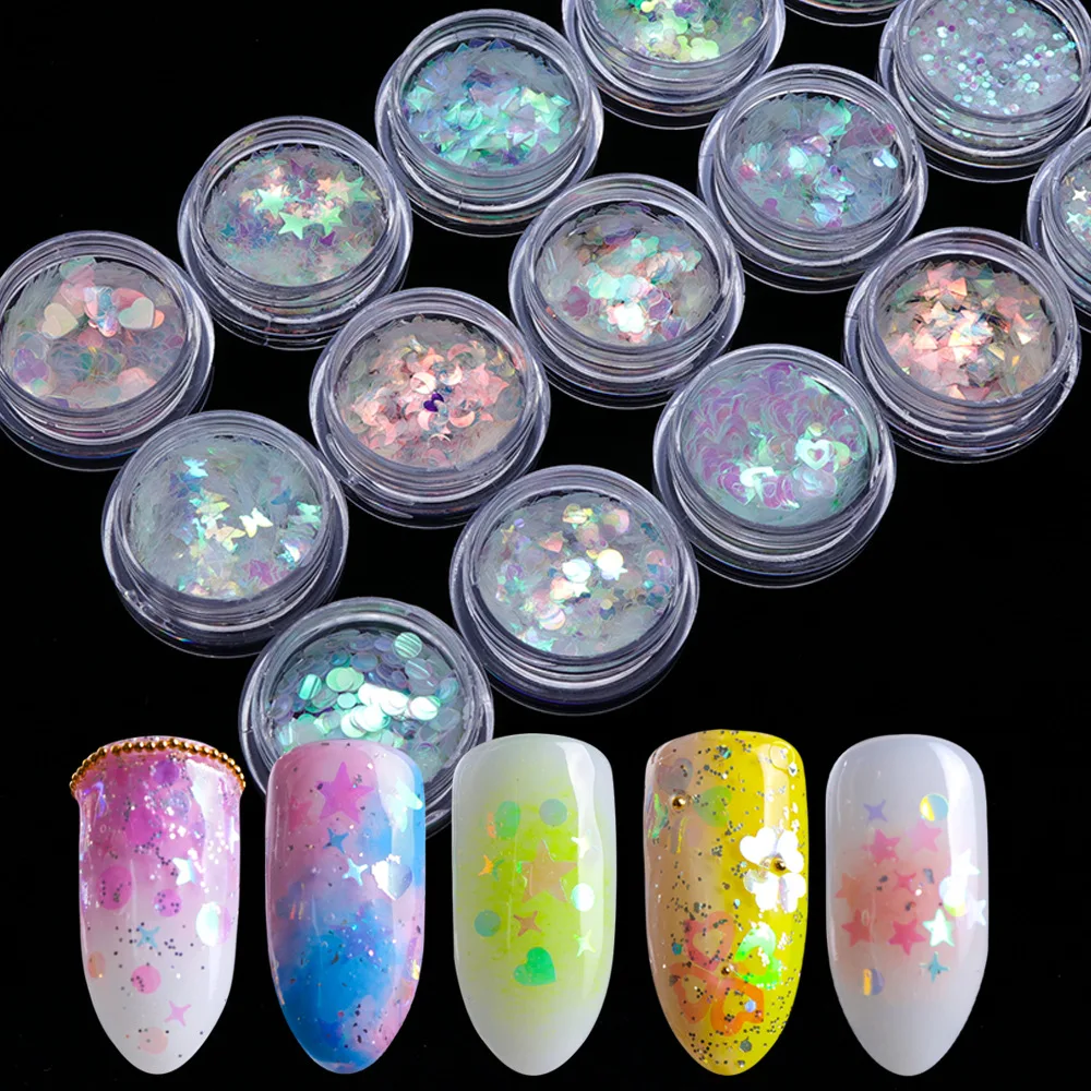 

1 Box holographic nails AB color fluorescent clear sequins 3d flash sequins color sequins nail art accessories