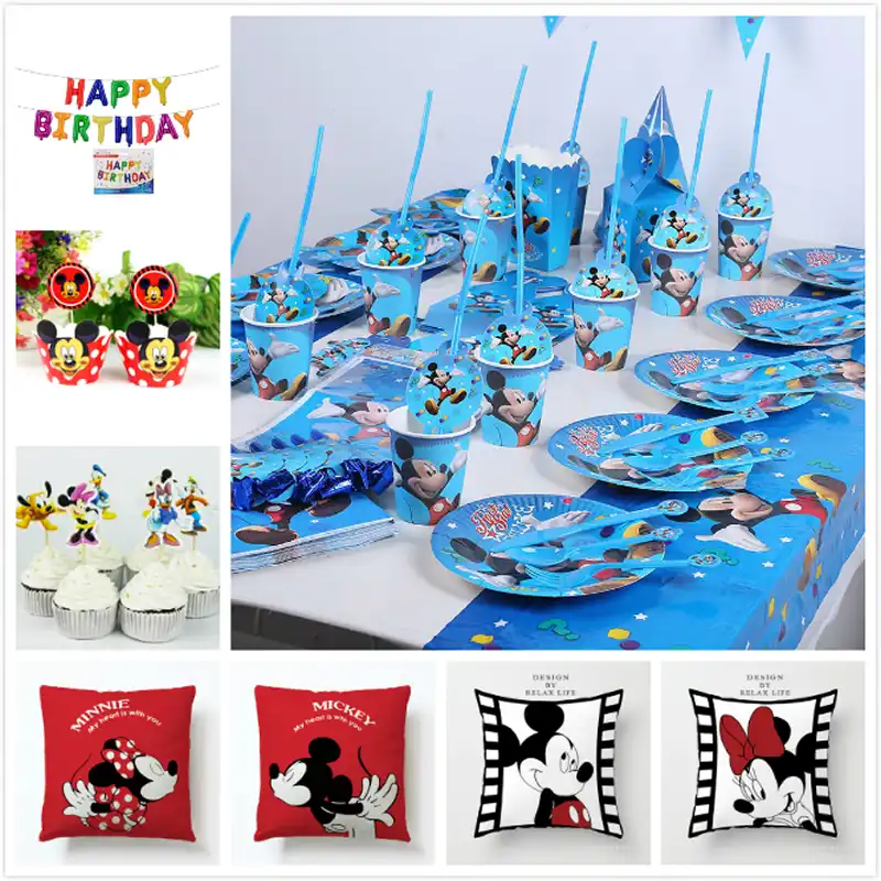 Birthday Party Decorations Kids Mickey Mouse Anniversaire Enfant Supplies Paper Cup Plate Napkin Banner Flag Straw Tablecloth Banners Streamers Confetti Aliexpress