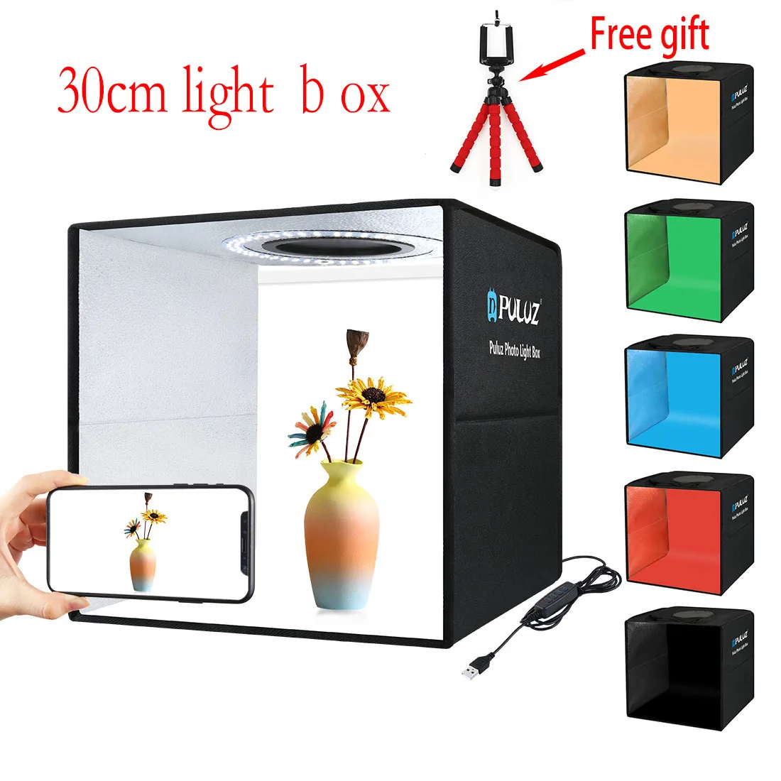 Puluz 30cm Lightbox Mini Foldable Photo Studio Box Photography Led