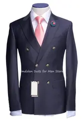 2Pcs Slim Fit Navy Blue Coat Custom Made Casual Blazer Trousers Men's Suits Sets Groomsmen Wedding Party Wear Man‘s Jacket+Pants