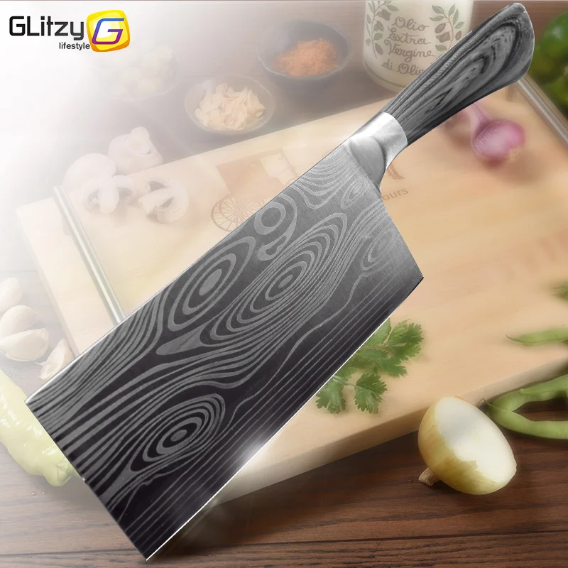 

Kitchen Knife 5 7 8 Inch Stainless Steel Chef Knives Imitated Damascus Pattern Utility Cleaver Meat Santoku Vegetable Sharp Tool