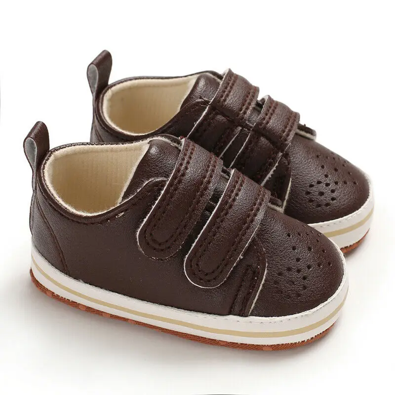Dark Brown Детские первые ходунки для новорожденных мальчиков и девочек, Повседневная дышащая обувь из искусственной кожи для малышей, кроссовки «ползунок» - Цвет: Dark Brown