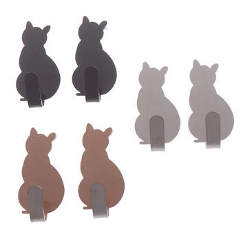 

New 2pcs Self Adhesive Hooks Cat Pattern Storage Holder For Bathroom Kitchen Hanger Stick On Wall Hanging Clothes Towel Racks