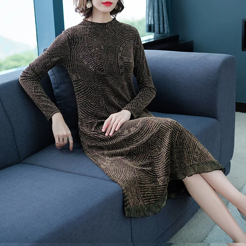 

2019 WOMEN'S Dress Autumn Clothing Lady Mom Long Sleeve Base Dress-Style Elegant with Overcoat Sweater Dress
