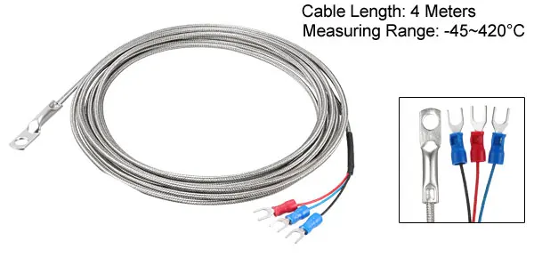 PT100 - 4M Uxcell Температура Сенсор зонд K Тип/E Тип/герметизирующая ptfe-лента для 100 1/1. 5/2/3/4/5 м Кабель для программирования в 6 мм отверстие Весна регулятор температуры с термопарным w 2 утепленная вилки - Цвет: PT100 - 4M
