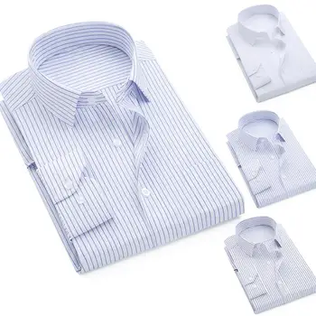 

2020 Men Solid Color Long Sleeve Vertical Stripes Print Plus Size Buttons Down Shirt Fashion Casual Shirt Formal Dress Shirts