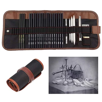 

29Pcs/Set Sketch Pencil Set Professional Sketching Drawing Kit Set Wood Pencil Pencil Bags Painter School Students Art Supplies