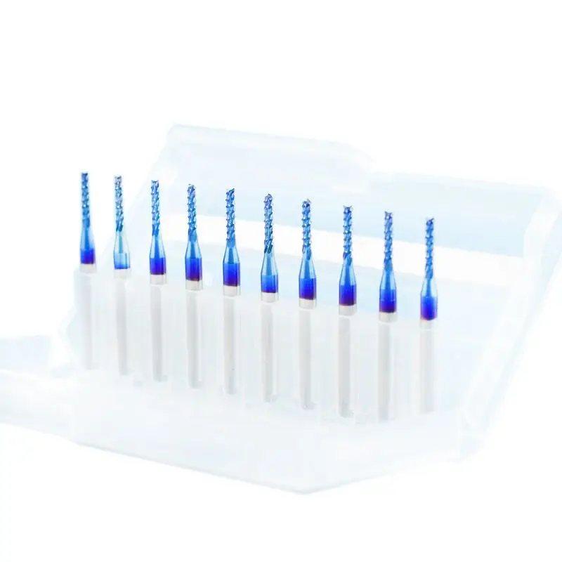 

10Pcs 1.2Mm Carbide Spiral End Milling Cutter Blue Coated Cnc Router Bit For Engraving Machine Corn Milling Cutter