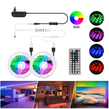 

12V 5M 10M 15M LED Strip Light 5050 2835 SMD RGB 60 LEDs Tape Lamp fita led Light Diode Ribbon with 44 Key Remote Power Adapter