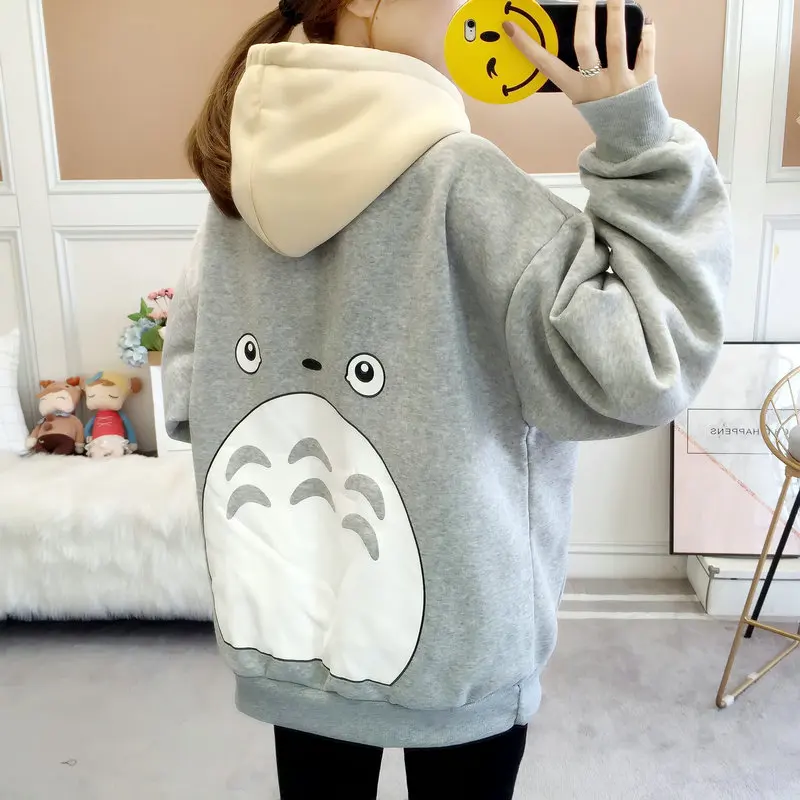 Zuolunouba/зимняя женская толстовка с капюшоном принтом аниме Harajuku Kawaii свободный
