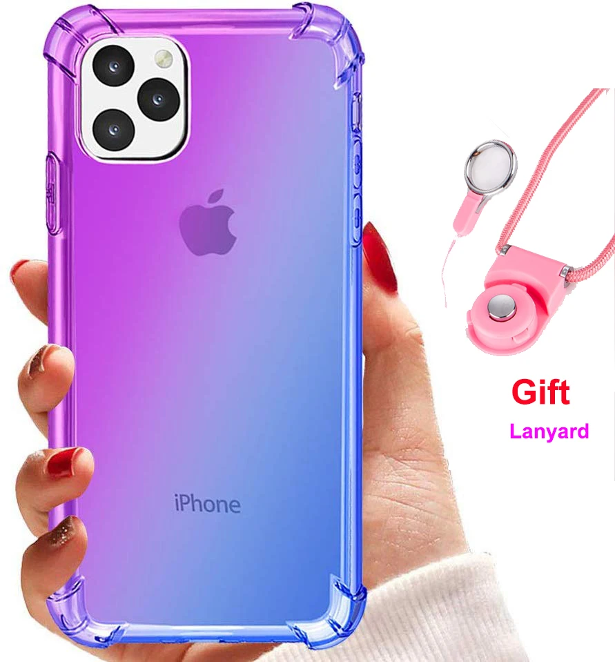 For iPhone 11 Pro Max Case Women Soft TPU Bumper Protective Gradient Transparent Phone Cover XR XS |