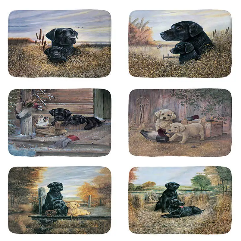 

Black Labrador Retriever dog printed Flannel Floor Mat Anti-Slip Tapete Floor Mats Kitchen Doormat welcome mats for front door