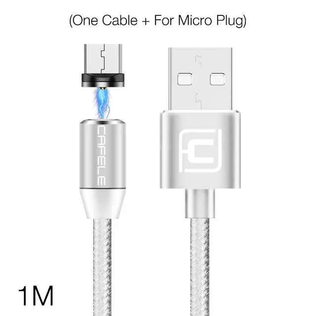 Cafele светодиодный магнитный USB кабель для iPhone Micro USB кабель USB C магнитное зарядное устройство нейлоновый кабель для samsung Xiaomi - Цвет: 1M Silver for Micro