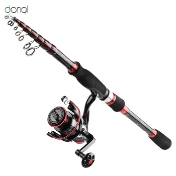 

DONQL Telescopic Fishing Rod Spinning Carbon Fiber Rod + Fish Reel + Line Combo Full Kit Wheel Portable Sea Fishing Tackle Pole