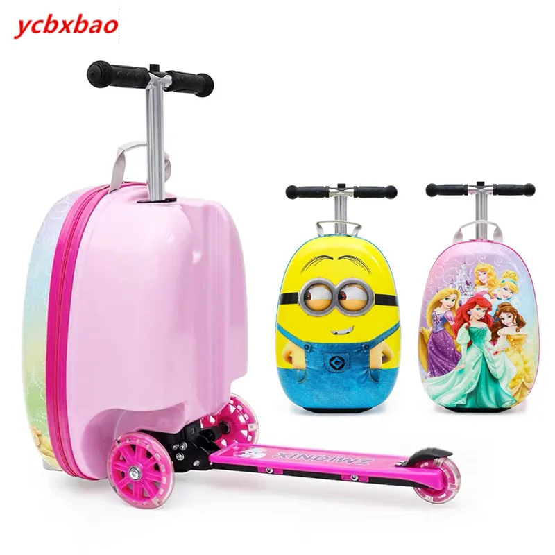 

Cartoon Luggage Scooter Suitcase Lazy Trolley Bag Carry on Cabin Travel Rolling Luggage on Wheels Children Gift Box