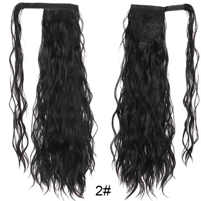 DIANQI Synthetic Corn Wavy Long Curly Ponytail Hairpiece Wrap on Clip Hair Extensions Black Pony Hair 2