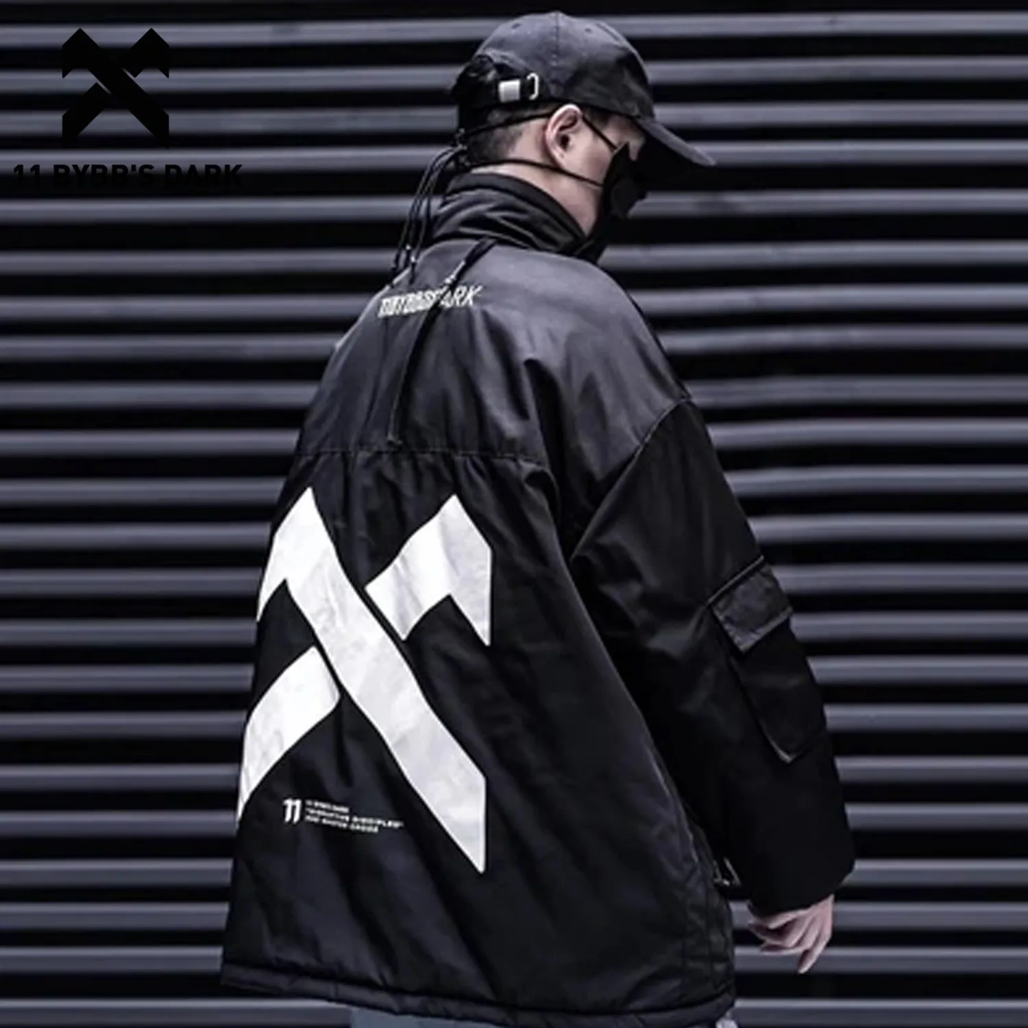 

11 BYBB'S DARK Men Winter Warm Coats Jacket Multi Pockets Patchwork Parkas Hip Hop Thick Jackets Cargo Windbreaker Streetwear
