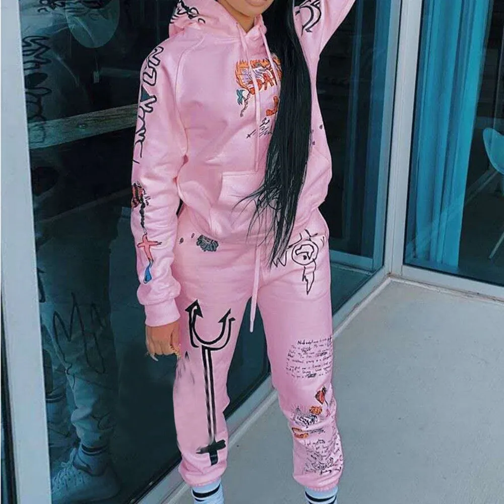 

WENYUJH 2020 new Womens Sets Clothes Hoodies Pants 2 Piece Set Warm Ladies Printed Women Outfits Matching Suit Women Tracksuit
