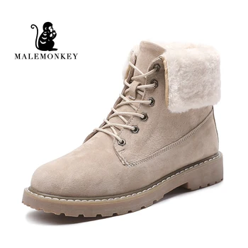 

New Women Snow Boots Cow Suede Warm Winter Ankle Boot Short Plush Zipper Female Flat Bota Neve Round Toe Ladies Casual Shoes