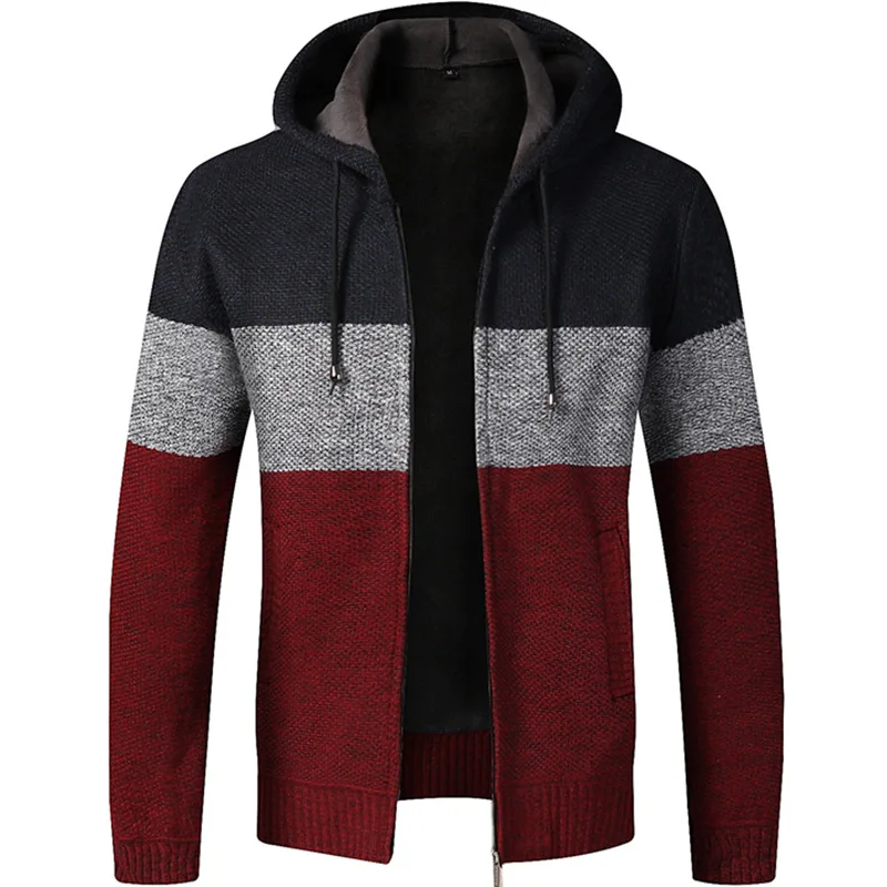 Autumn Winter Sweater Men Plush Velvet Cardigan Thick Zipper Cold Coat Warm Fleece Hooded Loose Casual Jacket Knit Hoodies