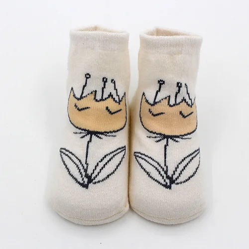 Г. Новые детские носки-тапочки Нескользящие короткие носки с рисунками животных для малышей носки для новорожденных мальчиков и девочек - Цвет: Beige flowers