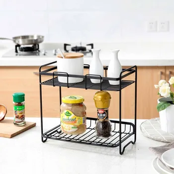 

Iron Double Layers Storage Shelf Rack Kitchen Organizer Spice Organizer Condiments Seasoning Pot Holder Bathroom Storage Shelves