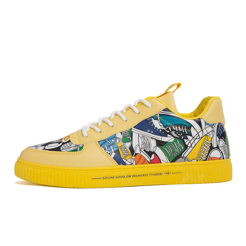 Новая мужская обувь мужские кроссовки Мужская Вулканизированная обувь модная обувь с граффити кожаная повседневная обувь на плоской подошве Tenis Masculino Adulto - Цвет: Цвет: желтый
