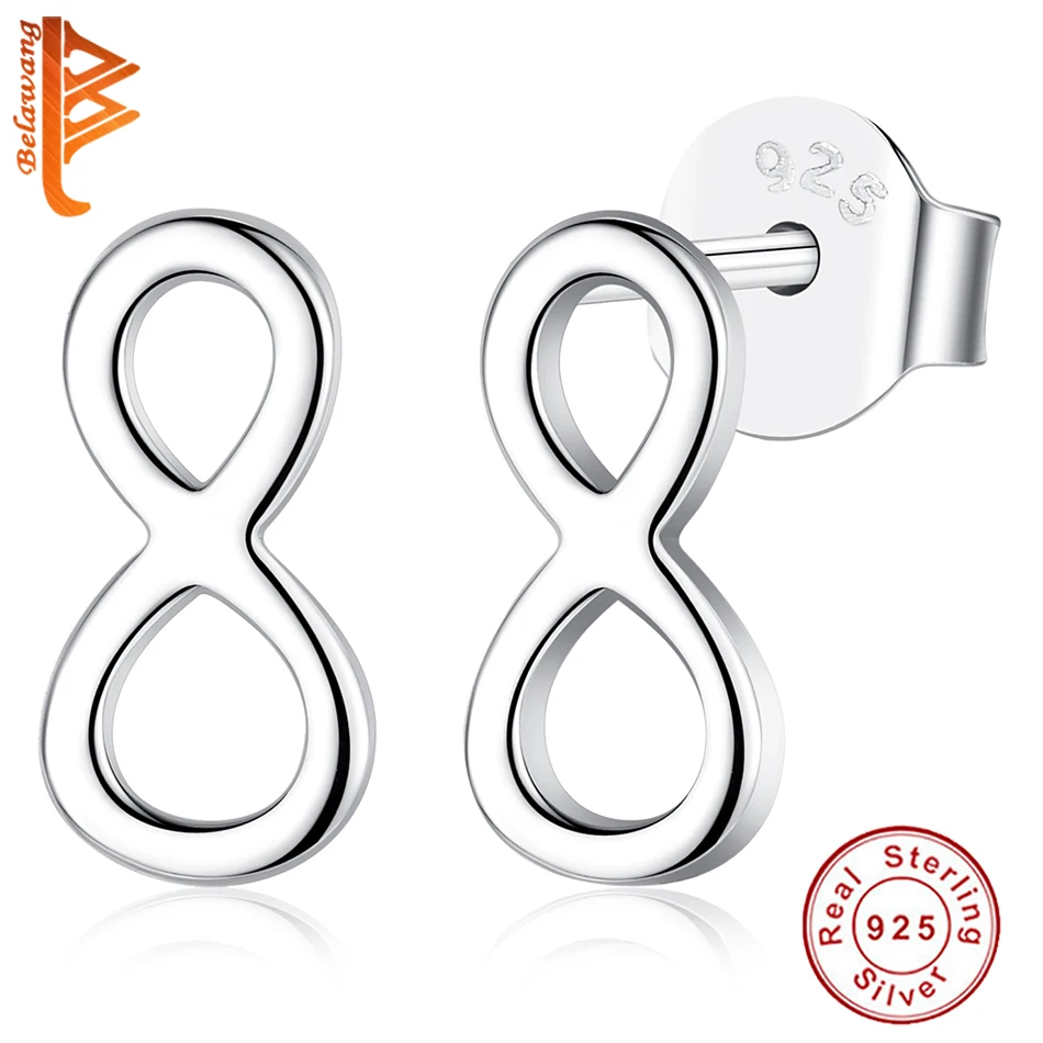 Твердые 925 пробы серебряные бесконечные вечные серьги для женщин День рождения матери серьги-гвоздики ювелирные изделия подарок