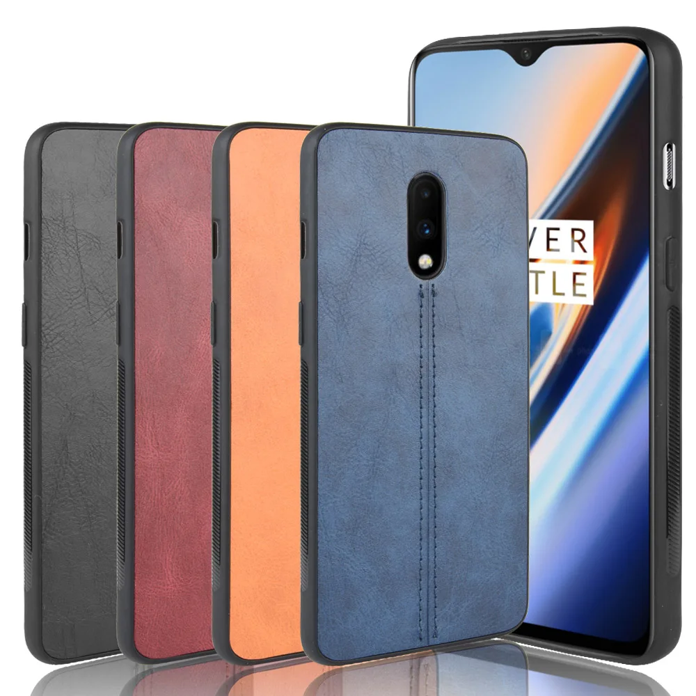 Oneplus 7 Case 6.41 Inch Lightweight Calfskin Pu Leather Lines Soft