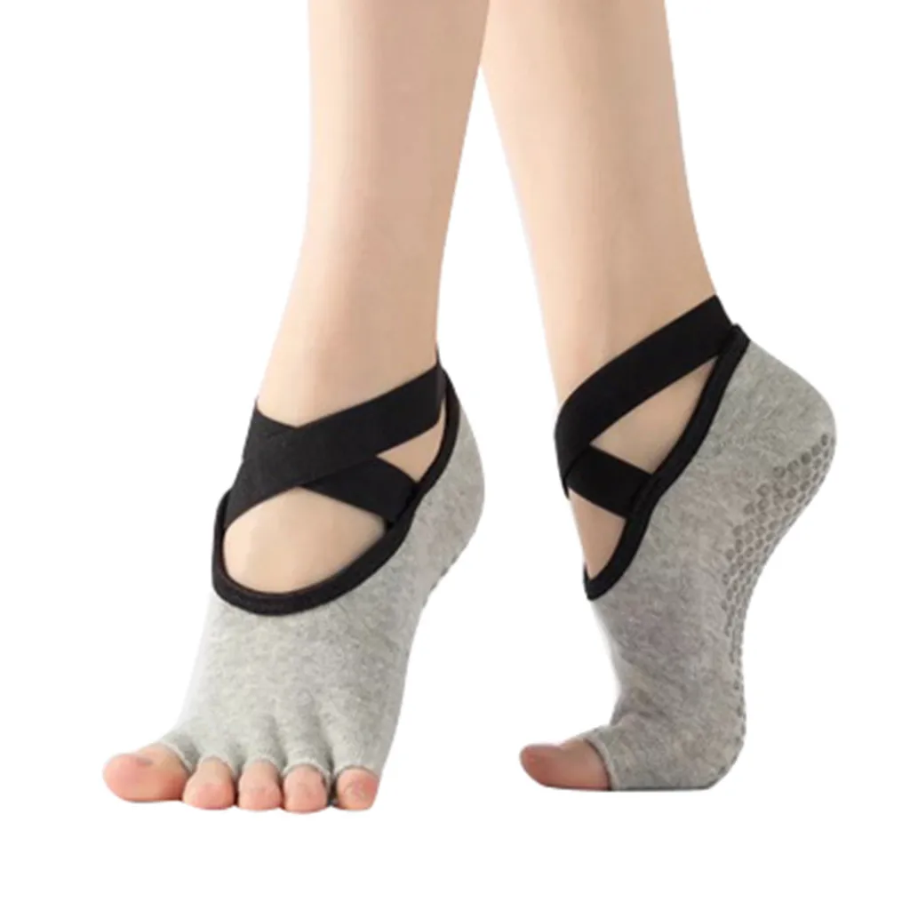 Новинка, 1 пара, носки для йоги для женщин, нескользящие носки без пятки для балета, танцевальные# NN828