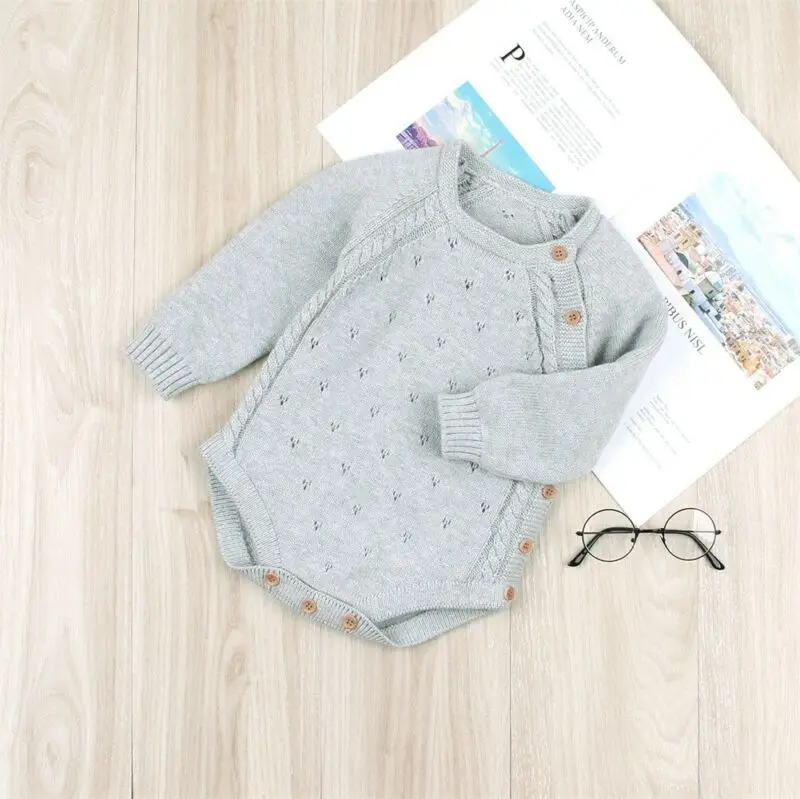 

Pudcoco Autumn Newborn kids Baby Boy Girl Long Sleeve Knitted Solid Romper Jumpsuit One-Pieces Plain Outfit Clothes