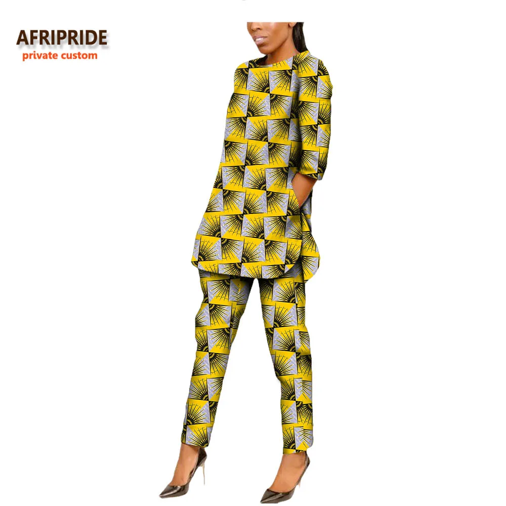 Осенний женский костюм в африканском стиле AFRIPRIDE, индивидуальный повседневный костюм с полурукавом и открытым верхом+ штаны длиной до щиколотки, A722623