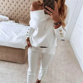 

Women Off-Shoulder T-Shirt Ladies Solid Button Long Sleeve Autumn Winter Warm Casual Shirt Tee Loose Tops