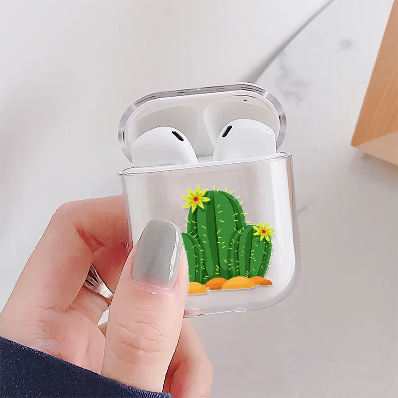 1pc Transparent Earphone Cases For Apple AirPods 2 Charging Box Cute Cartoon Cactus Hard PC Crystal Cover Bag For Airpods Cases