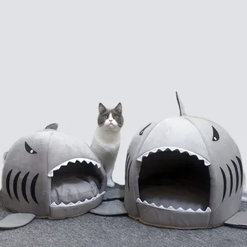 

Hot Cat Mat Shark Shape House Warm Kennel Kittens Bed One Mats Two Uses Kennel Cat Beds Outdoor Tent Pet Products Cats Basket