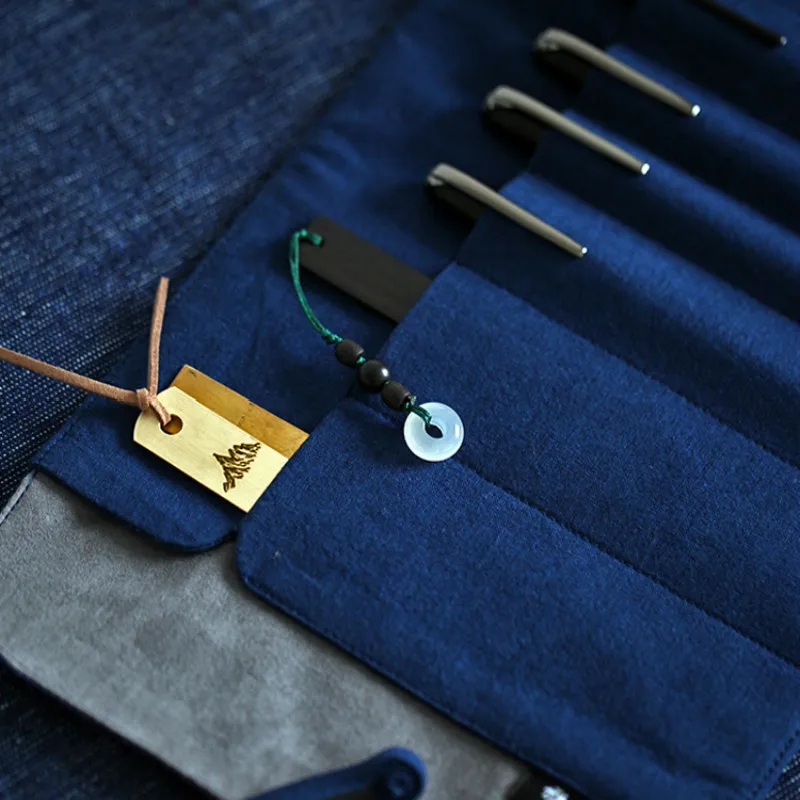 

Student Pen Bag Japanese Style Rolling Cotton Fabric Pencil Case 30*18cm Simple Handmade Stationery Storage Bags School Supplies