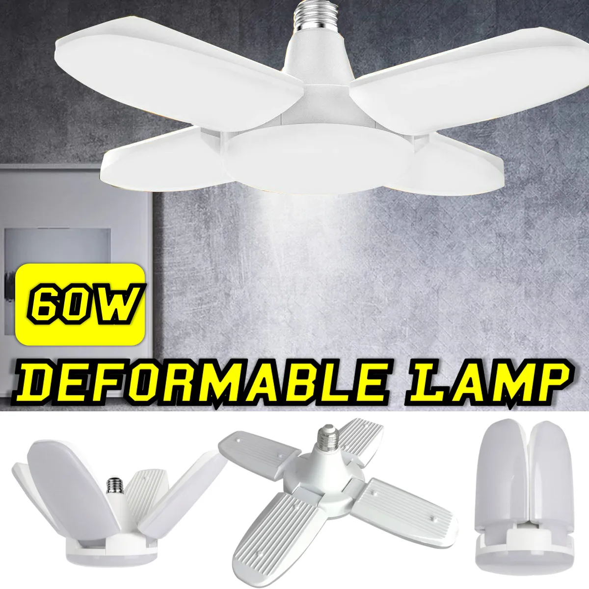 Online 60W 6500K 4 hojas LED Deformable Luz de garaje tienda de trabajo luz de techo para garaje ático sotano hogar LED lámpara