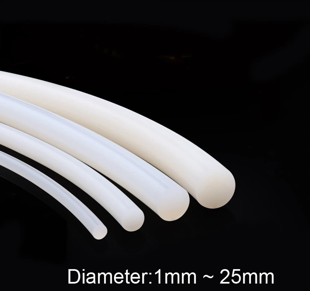 1M/2M/5M/10M Solid Silicone Cord Dia 1mm25mm White Rubber Gasket Trim