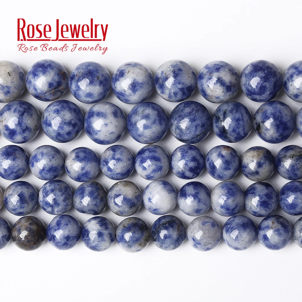 

Natural Real Stone Blue Sodalite Round Loose Beads 15" Strand 4 6 8 10 12 14 MM Pick Size for Jewelry Making Women Accessories